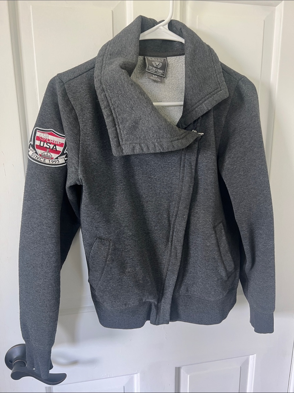 Ariat Gray Asymmetrical Zip Jacket with Sleeve Patch